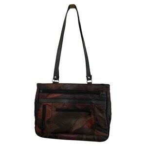 Vintage Brown Patchwork Leather Shoulder Bag With Multiple Zipper Pockets